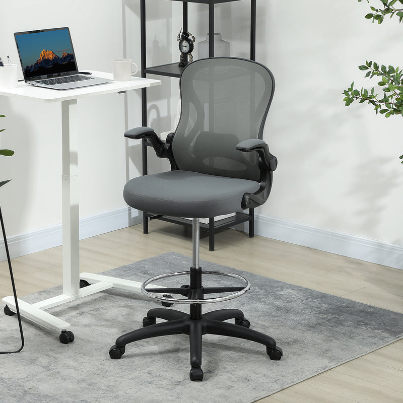 Ergonomic Mesh Draughtsman Chair with Lumbar Support and Foot Ring for Standing Desk Charcoal Grey