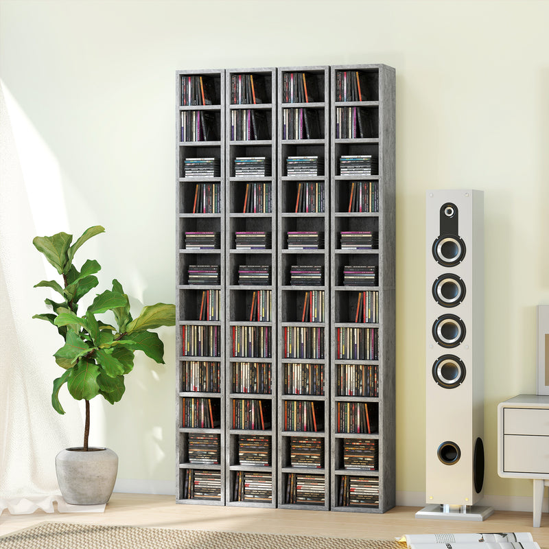 CD Storage Tower for 204 Discs Space Saving 12 Tier Unit for Organised Home Cement Grey