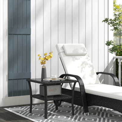 Black Rattan Two Tier Square Coffee Table for Garden or Patio by Outsunny