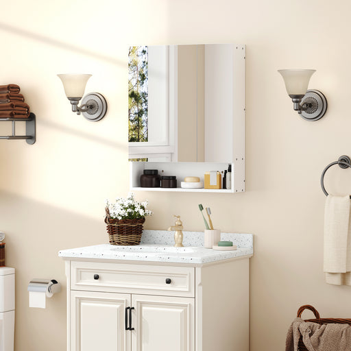 Wall Mounted Bathroom Mirror Cabinet With Adjustable Shelf and Double Doors, White