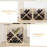 Set of 2 Wooden Wine Racks for 24 Bottles Each Ideal for Tabletop Storage Natural Wood AOSOM