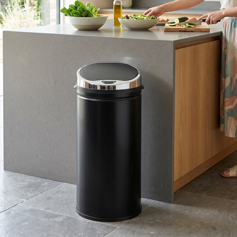 Sensor Kitchen Bin 42L Touch Free with Soft Close Lid for Easy Hygienic Waste Disposal Black