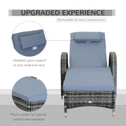 2 Piece Rattan Sun Lounger Set With Adjustable Reclining Backrest For Garden Relaxation, Grey