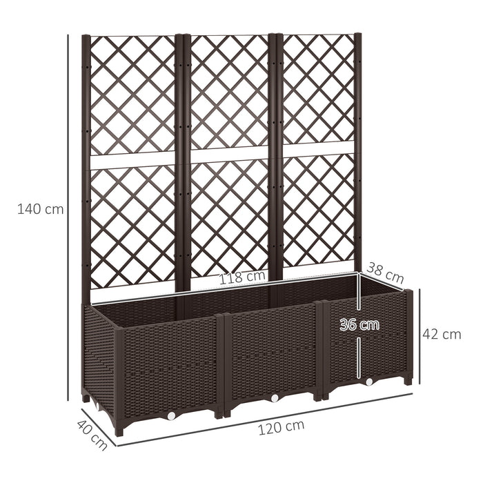 Brown Raised Garden Bed with Trellis and Drainage for Climbing Plants and Vegetables by Outsunny