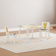 3 Piece Animal Themed Kids Table and 2 Chair Set with Storage for Playroom or Bedroom, Green
