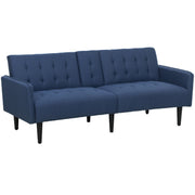 Dark Blue 3 Seater Linen Feel Sofa Bed with Storage and Cupholders by HOMCOM