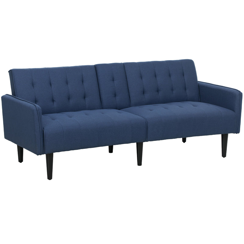 Dark Blue 3 Seater Linen Feel Sofa Bed with Storage and Cupholders by HOMCOM