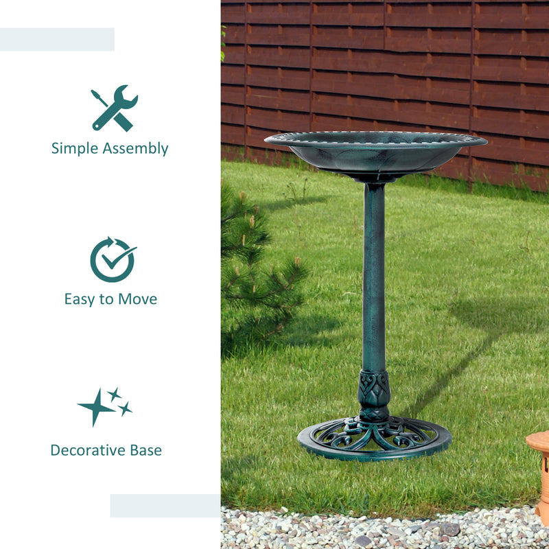 Garden Bird Bath Feeder Stand with Scallop Design and Vintage Finish for Outdoors, Green