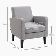 Set of 2 Upholstered Armchairs with Wooden Legs for Living Room or Bedroom Light Grey