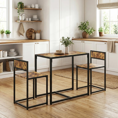3pc Wooden Dining Table and Stool Set for Small Spaces - Ideal For Dining or Study Desk Use, Rustic Brown Homcom