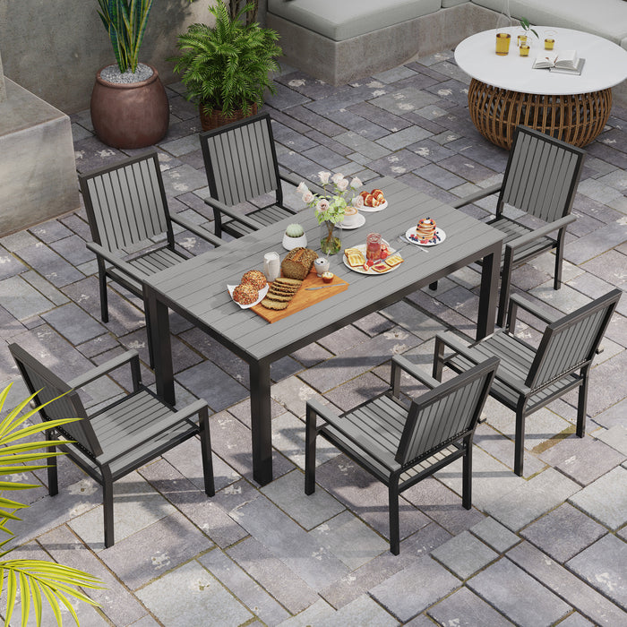 Grey 6 Seater Patio Dining Set with Stackable Chairs and Aluminium Frame by Outsunny
