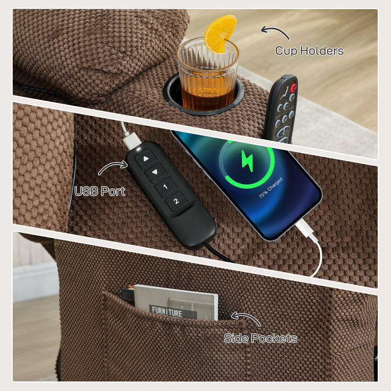 Electric Recliner Armchair With Heat Vibration USB and Cup Holders For Home Use Brown AOSOM