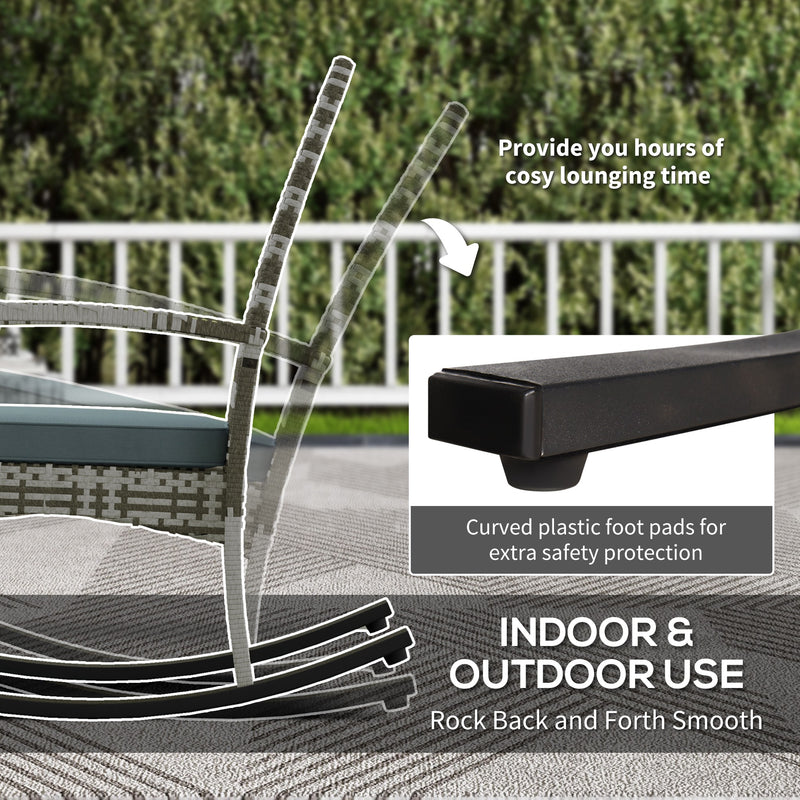 Set of 2 Rattan Garden Rocking Chairs with Cushions and Armrests for Patio Use, Light Grey