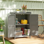 Potting Station with Storage Cabinet & Galvanised Steel Top for Organising Garden Tools and Supplies, Grey Outsunny