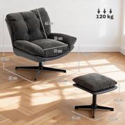 Swivel Accent Chair and Footstool Set for Relaxing in Living Room or Bedroom Dark Grey AOSOM