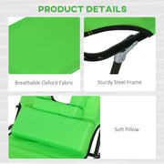 Green Folding Sun Lounger Set of 2 with Face Hole and Adjustable Backrest for Garden