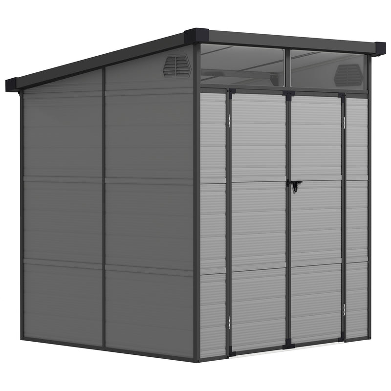 Light Grey 6 x 6ft Garden Storage Shed Plastic Outdoor Tool Shed With Windows by Outsunny
