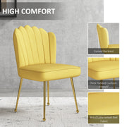Set of 2 Shell Accent Chairs with Velvet Upholstery Ideal for Living Room or Bedroom Yellow