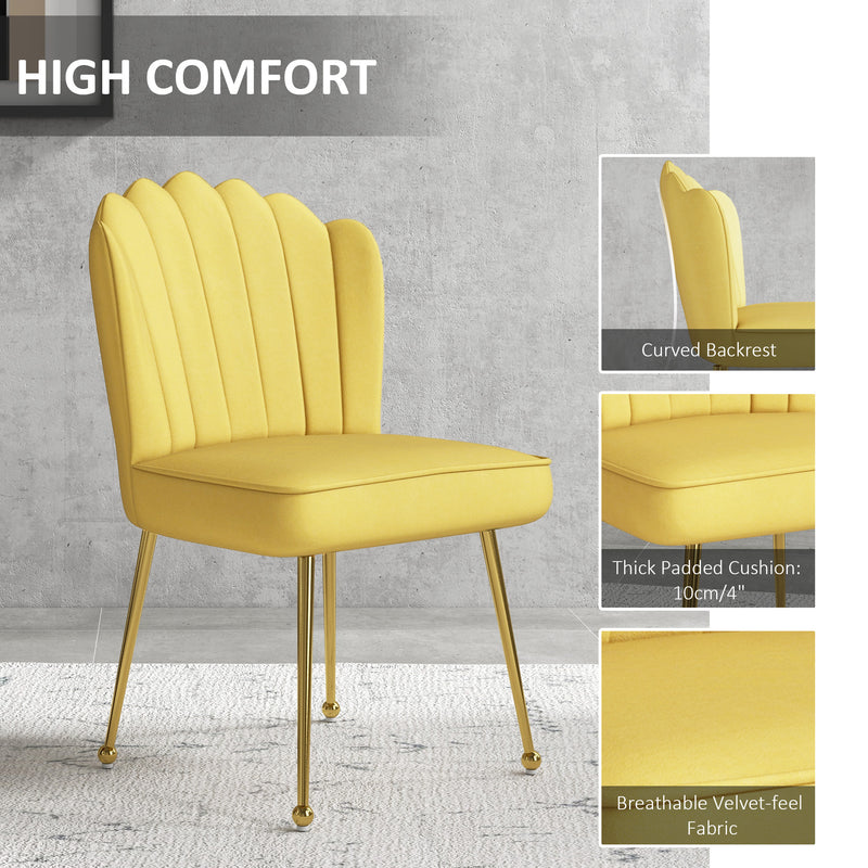 Set of 2 Shell Accent Chairs with Velvet Upholstery Ideal for Living Room or Bedroom Yellow