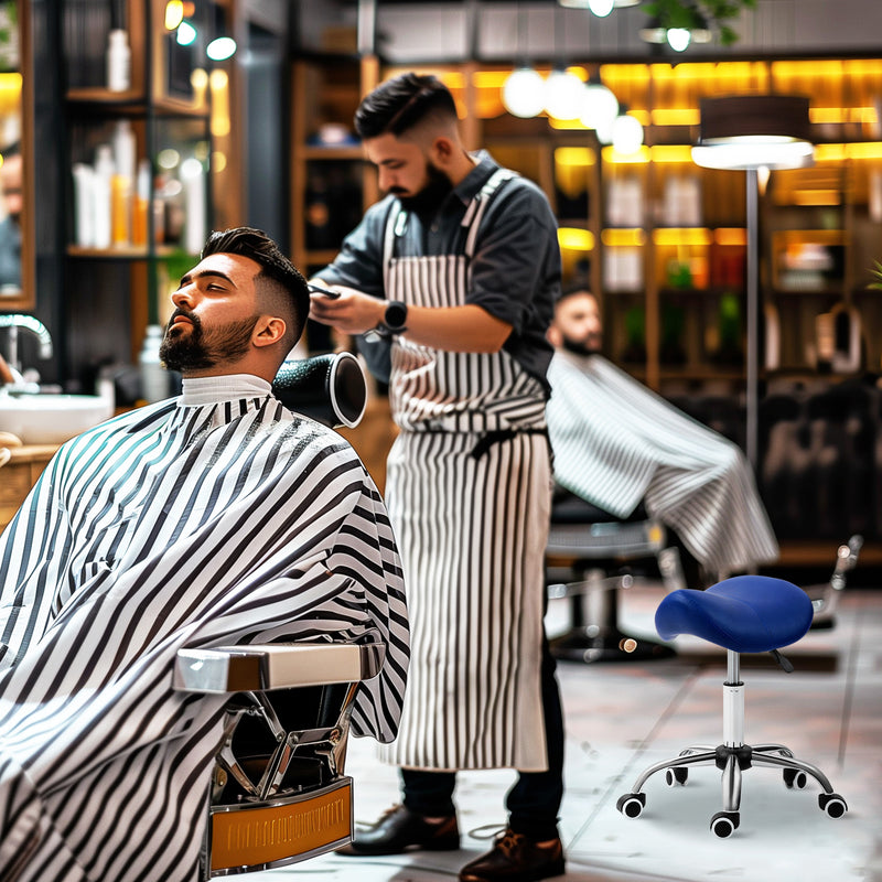 Height Adjustable Saddle Stool for Salon or Spa with Faux Leather Seat Dark Blue