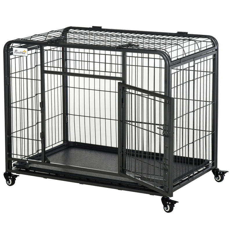 Metal Dog Cage with Locking Door Wheels and Removable Tray for Medium Pets by PawHut