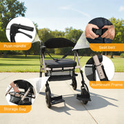 4 Wheel Rollator Walker with Seat and Storage for Elderly or Disabled Support Black AOSOM