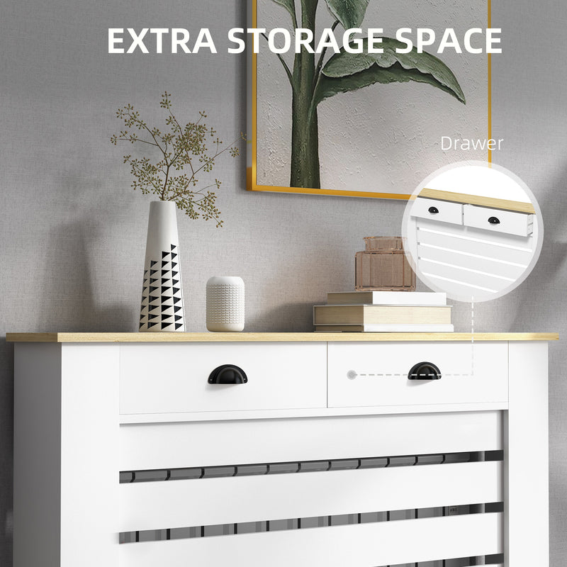 Radiator Cover With Top Drawer Storage Fits 111cm Width Ideal For Hiding Heaters, White