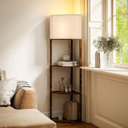 Tall Corner Floor Lamp with Shelves and Chain Switch for Living Room or Bedroom Rustic Brown
