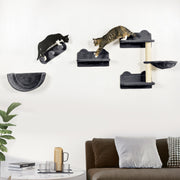 Wall Mounted Cat Shelves Set with Hammock Scratching Post and Nest for Climbing Fun Dark Grey