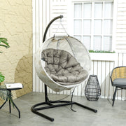 Hanging Egg Chair with Stand Thick Cushion and Cup Holder for Garden or Balcony Sand Brown by Outsunny