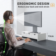 White Monitor Stand Riser with 3 Drawers for PC Laptop and Small Printer by HOMCOM