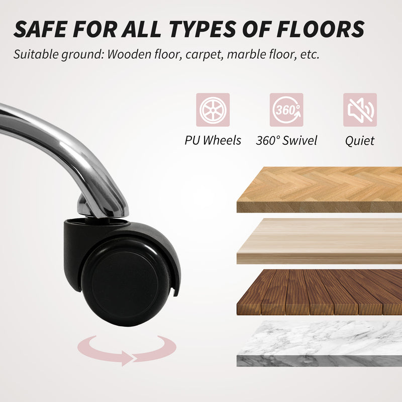 Plush Armless Swivel Office Chair with Adjustable Height for Home or Vanity Use, Pink