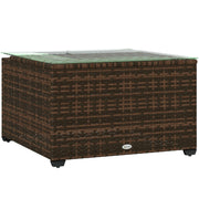 Brown Rattan Side Table with Glass Top 62 x 62cm for Garden or Patio by Outsunny