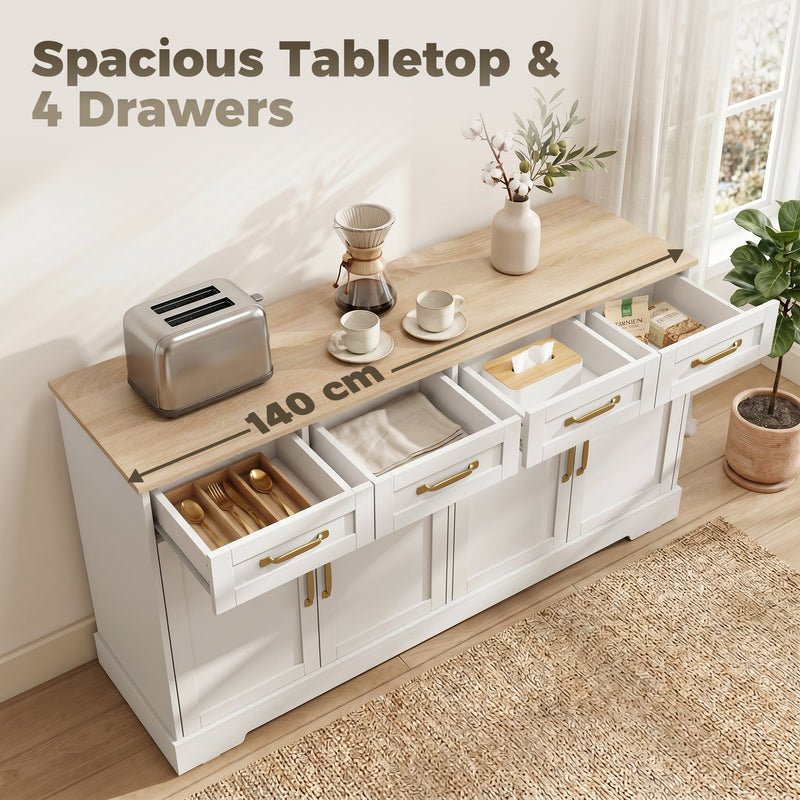 Sideboard Storage Cabinet with Adjustable Shelves for Organised Kitchen or Dining Room White Oak