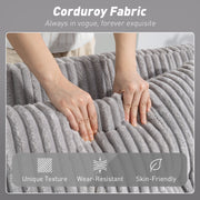 2 Seater Click Clack Sofa Bed With Pull Out Design For Guests Corduroy Upholstery Light Grey