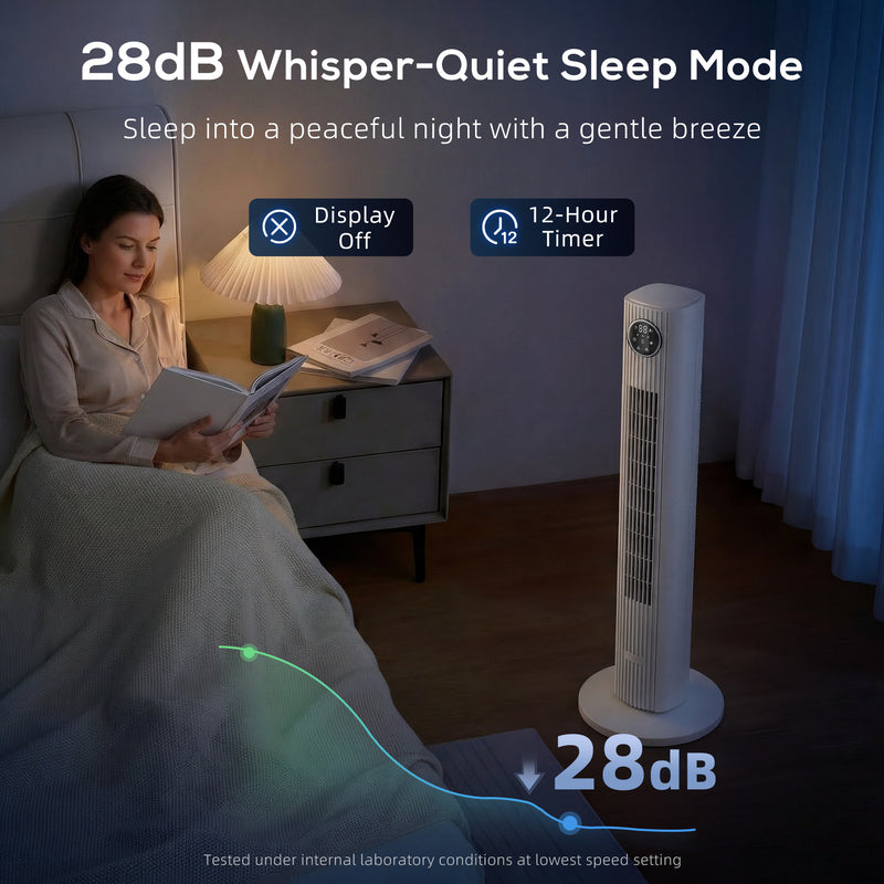 Tower Fan for Quiet Energy Saving Cooling with Remote Control for Home or Office White AOSOM