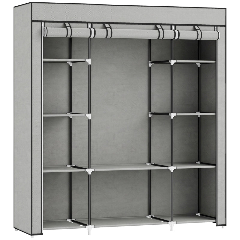Fabric Wardrobe with Hanging Rail and 10 Shelves for Easy Bedroom Storage