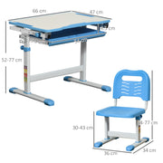 Blue Kids Height Adjustable Desk and Chair Set With Tilting Top and Storage Drawer