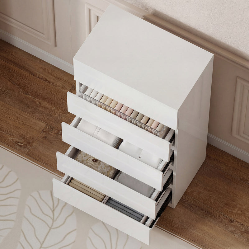 Chest of Drawers with 5 Spacious Handleless Storage Drawers for Bedroom Organisation High Gloss White Homcom
