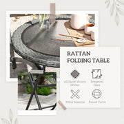 Folding Round Garden Table with Tempered Glass Top and Grey Rattan Edging by Outsunny
