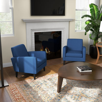 Set of 2 Upholstered Armchairs with Wooden Legs Ideal for Living Room or Bedroom Blue