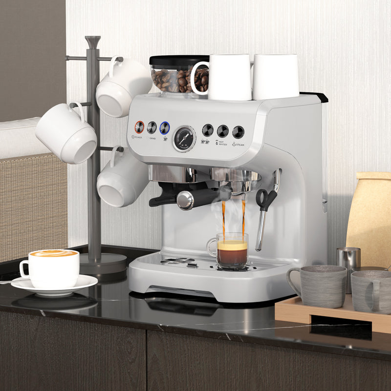 15 Bar Coffee Machine With Adjustable Grind Steamer and Accessories Silver by HOMCOM