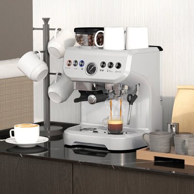 15 Bar Coffee Machine With Adjustable Grind Steamer and Accessories Silver by HOMCOM