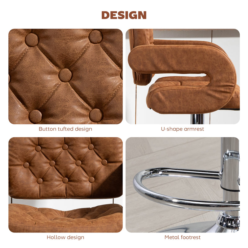 Height Adjustable Swivel Bar Stool With Backrest Armrests And Footrest For Home Bar Brown