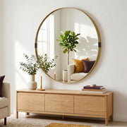 Round Shatterproof Wall Mirror for Hallways and Living Rooms Ready to Hang Gold Tone Homcom