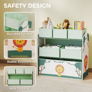 3 Tier Kids Toy Storage Unit With 6 Removable Bins For Bedroom Or Playroom Green 63 x 30 x 66cm