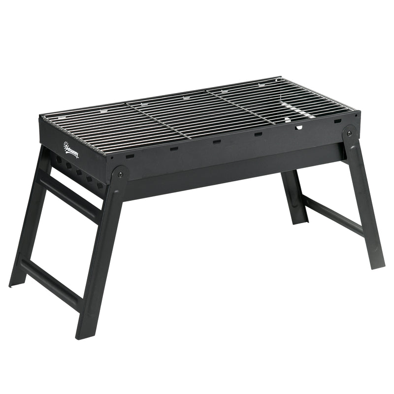 Portable Black Charcoal BBQ Grill with Folding Legs for Outdoor Cooking by Outsunny