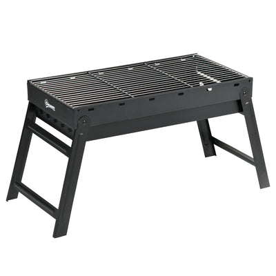 Portable Black Charcoal BBQ Grill with Folding Legs for Outdoor Cooking by Outsunny