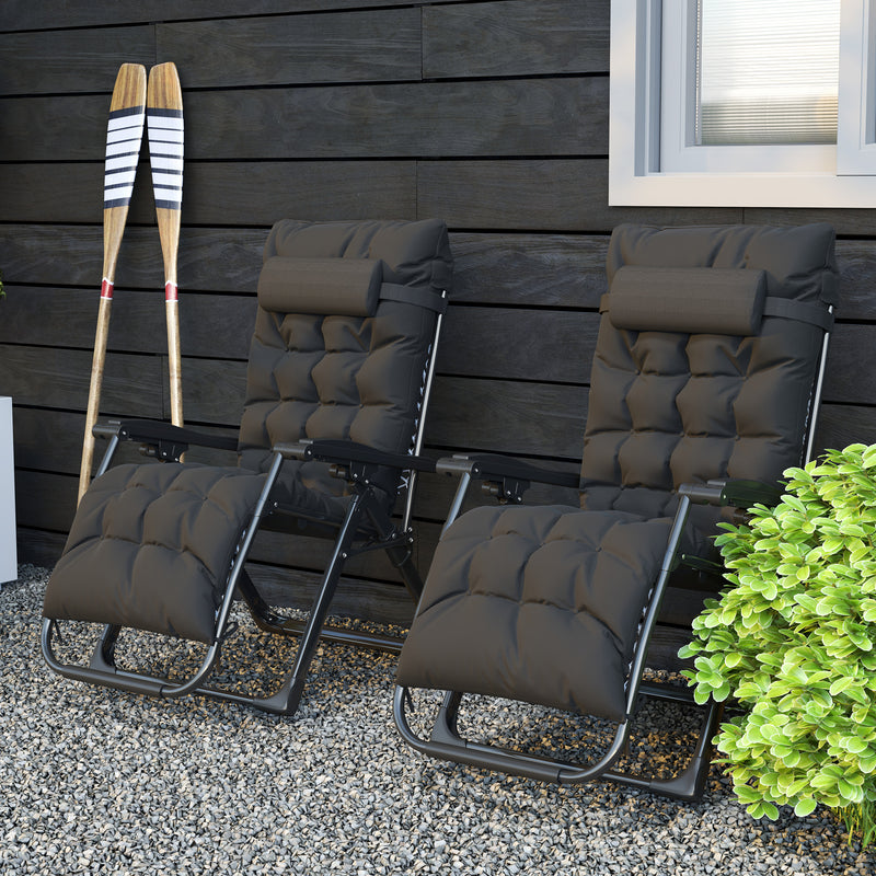 2 Piece Zero Gravity Reclining Sun Loungers With Cushions For Garden Relaxation Black AOSOM