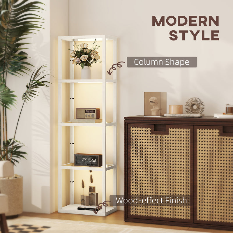 LED Floor Lamp with 4 Glass Shelves Dimmable Light Ideal for Living Room or Office Oak